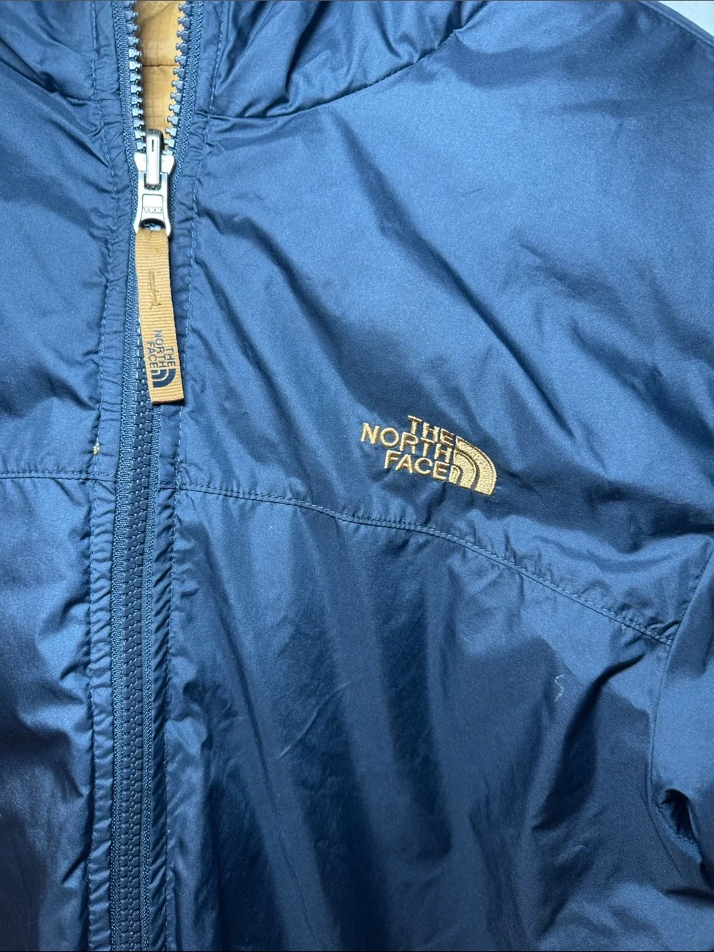The North Face reversible double sided down Jacket - Navy & Mustard boy XL